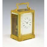 Mid 19th Century French brass-cased carriage clock circa 1845, the white Roman dial with Breguet