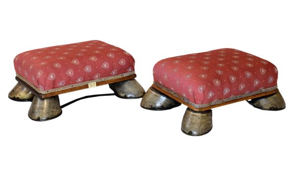 Taxidermy/Equestrian Steeplechase Interest, - A pair of Rowland Ward 'Horse Hoof' stools, the