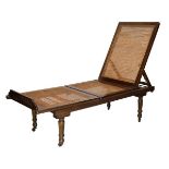 Late 19th/early 20th Century Campaign-style folding day bed, having three hinged and ratchet-