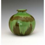 Villeroy & Boch Art Pottery globular vase, decorated with a mottled brown and green glaze, impressed