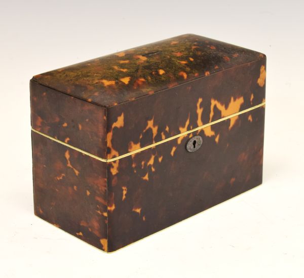 19th Century tortoiseshell veneered box, of rectangular form, the hinged cover opening to reveal a