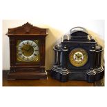 Victorian slate mantel clock and one other oak cased mantel clock