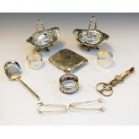 Various silver items to include; pair of Edward VII bon-bon baskets, Birmingham 1906, a pair of