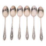 Six George V silver coffee spoons, Sheffield 1930, 1.6toz