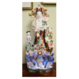 Modern Chinese porcelain figure of Kwanyin with attendants, 54cm high