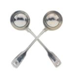 Pair of Victorian silver Fiddle, Thread and Shell sauce ladles, London 1863, 5.2toz