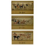 Three Victorian woven silk Stevengraphs, Hunting Interest, entitled, full cry, The Death and The