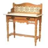 Marble top tile back washstand, 91.5cm wide