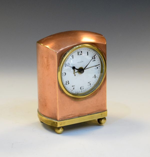 Early 20th Century Italian alarm clock with white Arabic dial marked Veglia, back wound movement