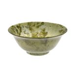 Chinese green spinach jade bowl, 12.25cm diameter