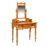 Late 19th/early 20th Century pine dressing table with mirror over, fitted one long drawer, 91cm wide