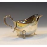 George V silver sauce boat with scroll handle, Sheffield 1923, 4.8toz