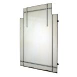 Art Deco period rectangular shaped wall mirror with reverse etched decoration, 91cm x 63.5cm