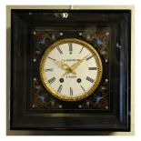 Late 19th Century French boulle-inlaid ebonised 'Vineyard'-style wall clock, the white circular