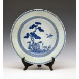 Early 19th Century Chinese blue and white circular bowl or dish, decorated with cranes and prunus in