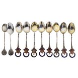 Golfing Interest - Six George V silver teaspoons with enamel decoration 'New Hammer Hill Golf