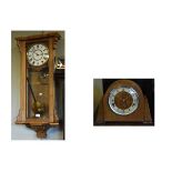 Late 19th Century walnut and marquetry Vienna style wall clock, together with a striking and chiming