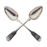 Pair of silver George III Fiddle pattern table spoons, London 1815, 4.1toz