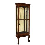 19th Century walnut veneered mirrorback display cabinet, on later carved cabriole base, fitted one