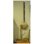 Vintage brass balance on a rectangular mahogany plinth, overall height approximately 47cm,