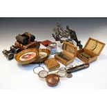 Assorted collectables to include; brass wall mounting bell, cased Ross & Co field glasses or