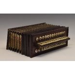 Late 19th Century rosewood cased 'Flutina' accordion, having twenty-nine circular mother-of-pearl