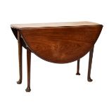 George III mahogany oval drop-leaf pad foot dining table, 105cm wide with flaps down