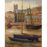 A.L. Payne (20th Century) - Watercolour - Coastal harbour scene with moored fishing boats, signed