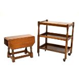 Early to mid 20th Century oak three-tier trolley, together with a drop-leaf occasional or coffee