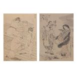 Two Japanese wood block prints, each monochrome, 18cm x 12.5cm, each framed and glazed (2)