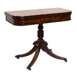 George IV/William IV mahogany pedestal fold-over card table, the rounded oblong top enclosing