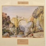 Captain Delamarre (18th/19th Century) - Watercolour - Alcantara, camels crossing an aquaduct, with