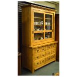 Good quality John Lewis 'French' oak two-stage dresser or cabinet, the upper section having a