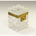 Moulded glass rectangular casket with gilt metal mounts having hinged cover, 11cm high