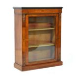 Late 19th Century French inlaid walnut pier or side cabinet, the figured top with ebonised edge over