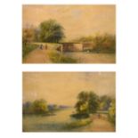 A. Lewis (Early 20th Century) - Watercolours - Pair of river/canal side scenes, both signed and