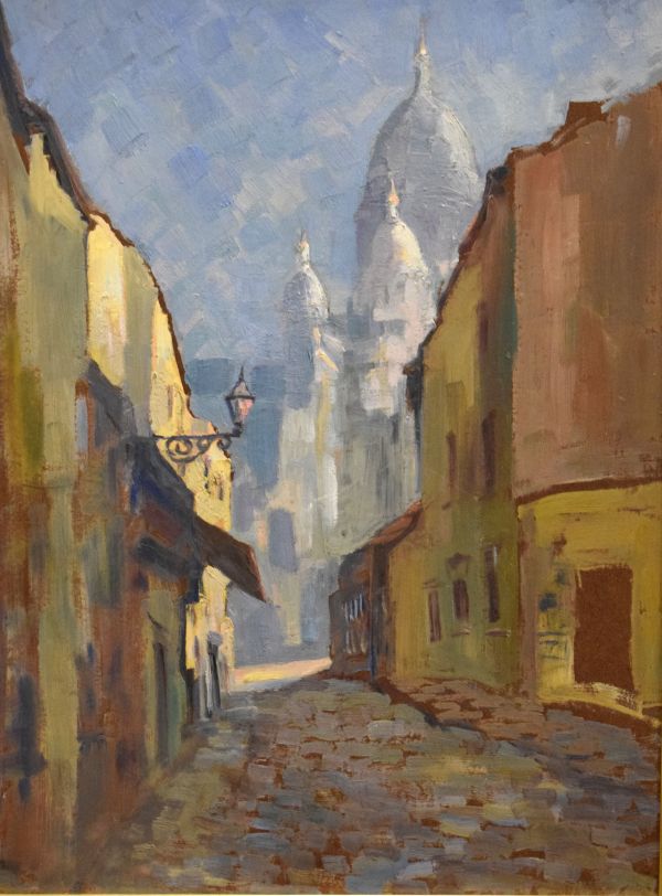 Nora Kidder (20th Century) - Oil on board - Paris scene, 66cm x 49.5cm in gilt frame