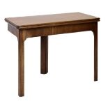 George III mahogany fold-over card table, the oblong top enclosing green baize lined interior on