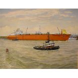 Michael Long (Modern) - Oil on canvas - Maritime scene, 'Dart Atlantic', with tug boat Victoria to