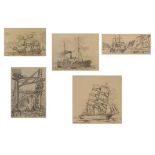 Frank Shipsides (Bristol Savages) - Five framed pencil drawings depicting various vessels including;