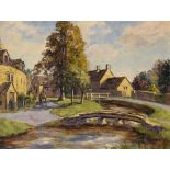 Ernest Wright (20th Century) - Oil on canvas - Bourton-on-the-Water, Cotswolds, signed lower