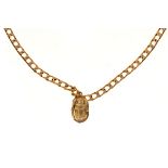 WITHDRAWN - 9ct gold curb link necklace, together with an unmarked yellow metal scarab beetle pendan