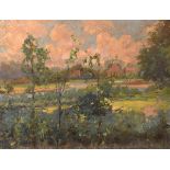 English School (circa 1900) - Oil on canvas - View across woodland clearing towards country