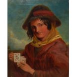 19th Century School - Oil on canvas - A Welsh Fortune Teller, laid down on to board, inscribed verso