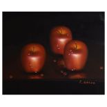 K. Mason - Oil on canvas board - Still-life of apples, signed lower right, 31cmx 40.5cm, in gilt
