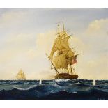 'E.Hersey' - Oil on canvas - Maritime scene with tall masted sailing ship, bears signature and