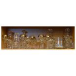 Six Babycham glasses, pair of good quality cut glass decanters, three other decanters and other