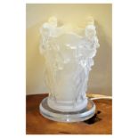 Moulded plastic or lucite table lamp imitating Lalique, relief-moulded with four female figures,
