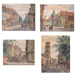 K. Moller (20th Century) - Four Continental street scenes, possibly Denmark, each signed, three 26cm