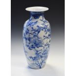 Early 20th Century Japanese porcelain blue and white vase decorated with flowers and birds, 46cm